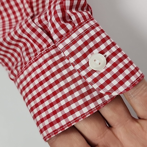 Foxcroft Women's Red White Plaid Gingham Cotton Blend Button Up Shirt Sz 10p - Picture 4 of 10